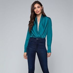 NWT Nude Chiffon Faux Wrap Plunge Bodysuit